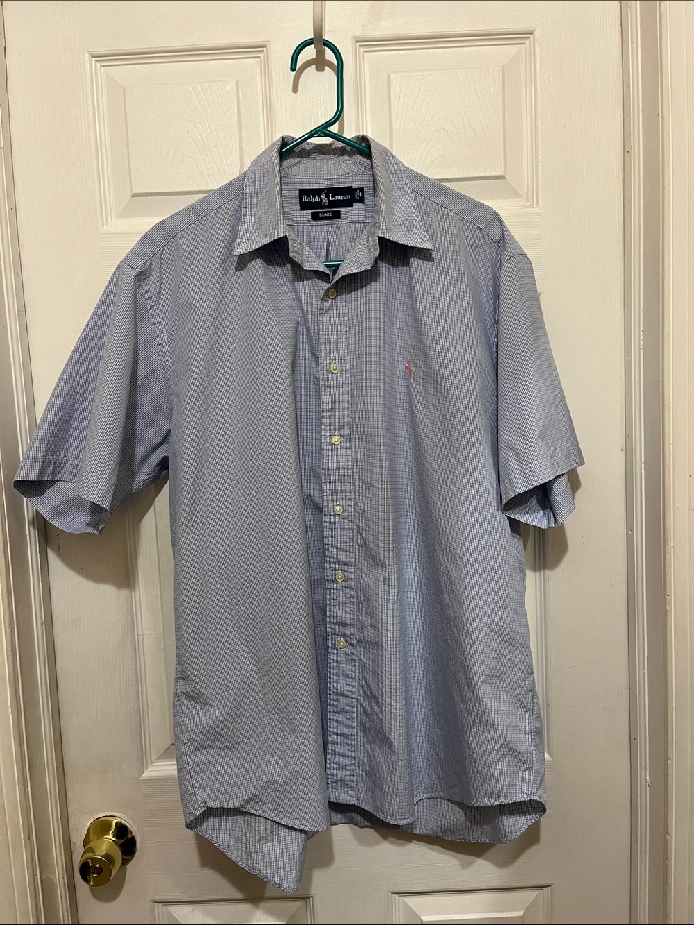 Ralph Lauren Light Blue Micro-Check Short Sleeve Button-Down Shirt